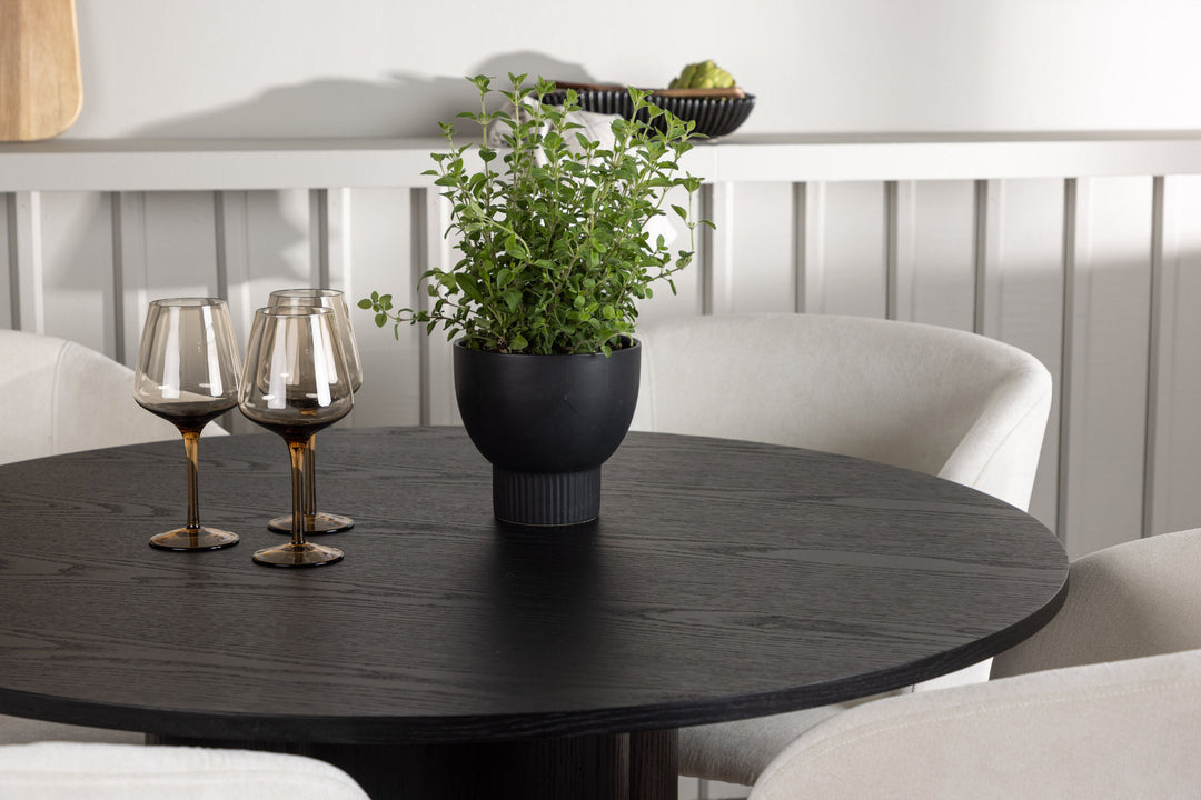 Venture Home Olivia Dining Table - Black / Black Veneer +Day Dining Chair - Matte black / White Linen _4