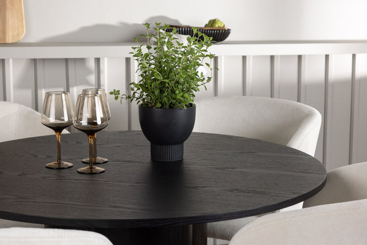 Venture Home Olivia Dining Table - Black / Black Veneer +Day Dining Chair - Matte black / White Linen _4