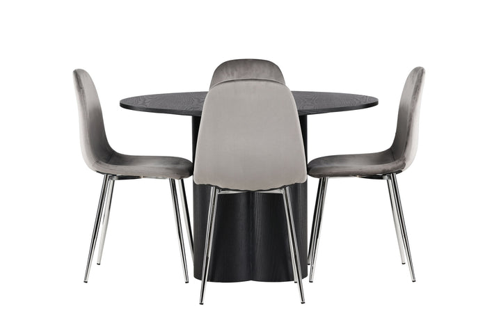 Venture Home Olivia Dining Table - Black / Black Veneer +Eva Dining Chair - Light grey / Light grey Velvet _4
