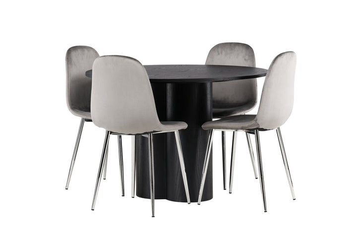 Venture Home Olivia Dining Table - Black / Black Veneer +Eva Dining Chair - Light grey / Light grey Velvet _4