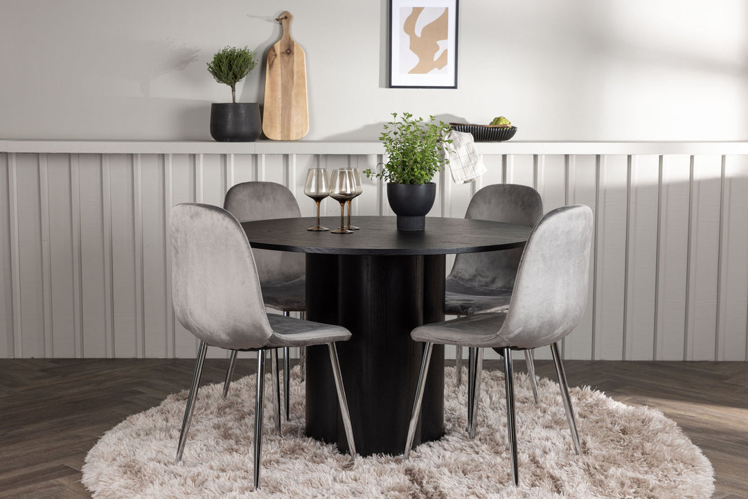 Venture Home Olivia Dining Table - Black / Black Veneer +Eva Dining Chair - Light grey / Light grey Velvet _4