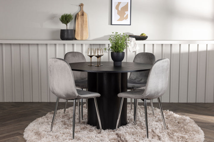 Venture Home Olivia Dining Table - Black / Black Veneer +Eva Dining Chair - Light grey / Light grey Velvet _4