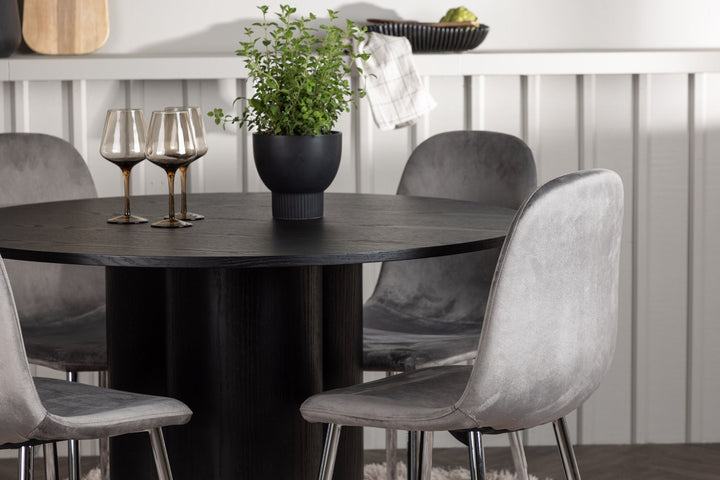 Venture Home Olivia Dining Table - Black / Black Veneer +Eva Dining Chair - Light grey / Light grey Velvet _4