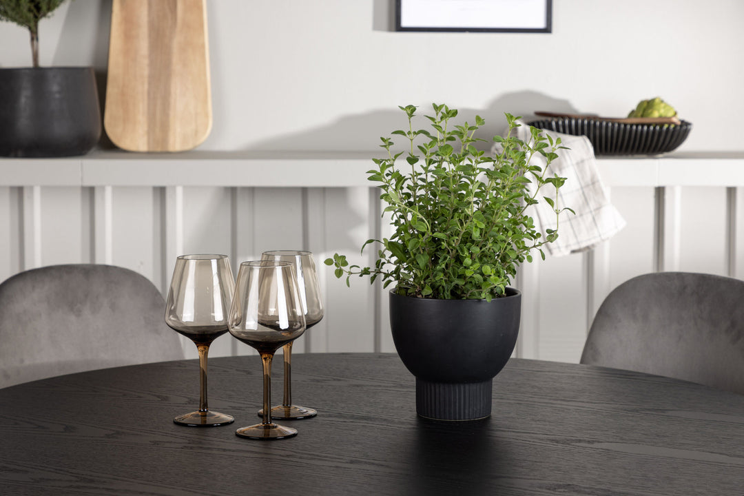 Venture Home Olivia Dining Table - Black / Black Veneer +Eva Dining Chair - Light grey / Light grey Velvet _4