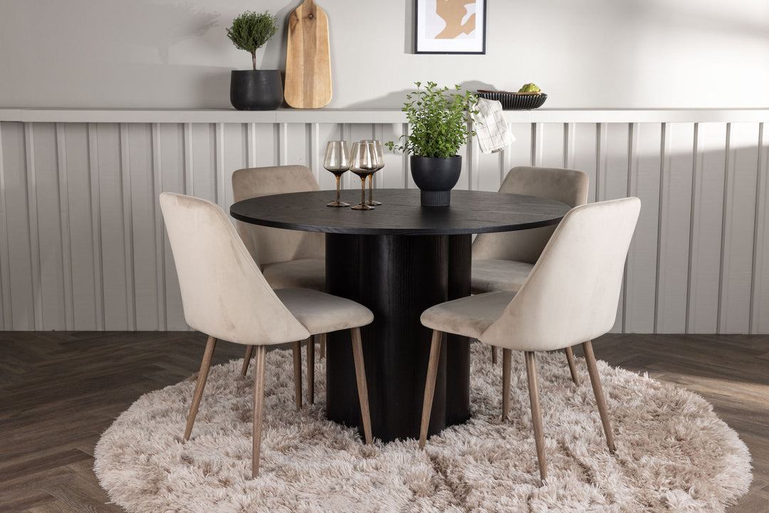 Venture Home Olivia Dining Table - Black / Black Veneer +Night Dining Chair - Dark walnut / Mocca / Brown Fabric _4