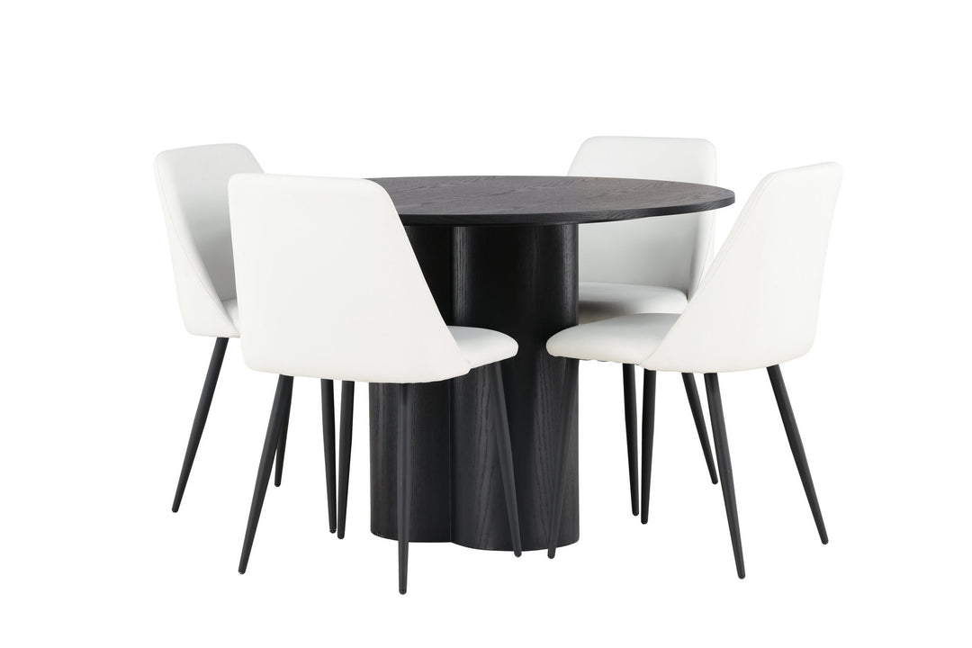 Venture Home Olivia Dining Table - Black / Black Veneer +Night Dining Chair - Black / White PU _4