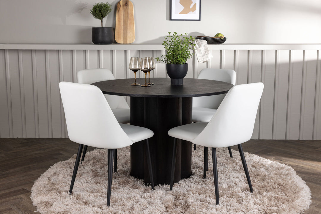 Venture Home Olivia Dining Table - Black / Black Veneer +Night Dining Chair - Black / White PU _4