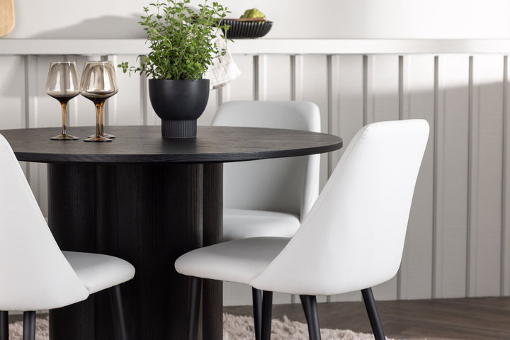 Venture Home Olivia Dining Table - Black / Black Veneer +Night Dining Chair - Black / White PU _4