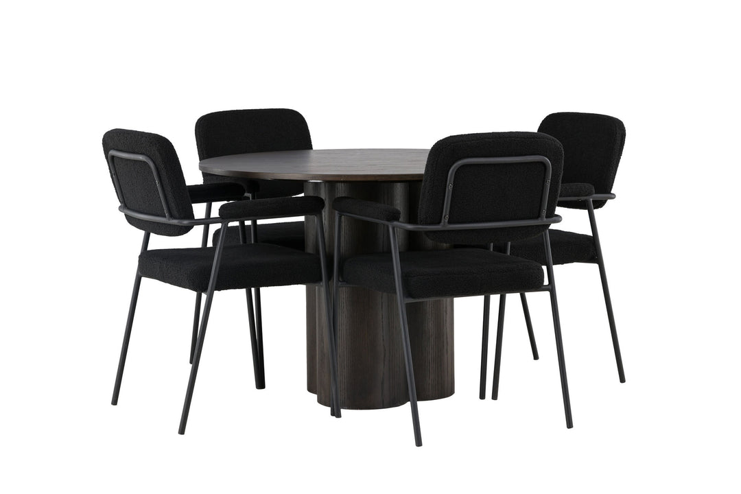 Venture Home Olivia Dining Table - Mocca / Mocca Veneer +Yesterday Dining Chair - Black / Black Boucle _4