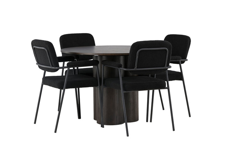 Venture Home Olivia Dining Table - Mocca / Mocca Veneer +Yesterday Dining Chair - Black / Black Boucle _4