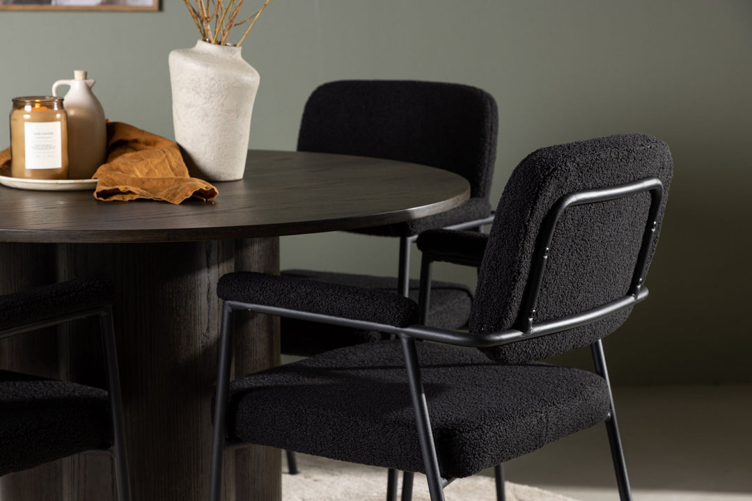 Venture Home Olivia Dining Table - Mocca / Mocca Veneer +Yesterday Dining Chair - Black / Black Boucle _4