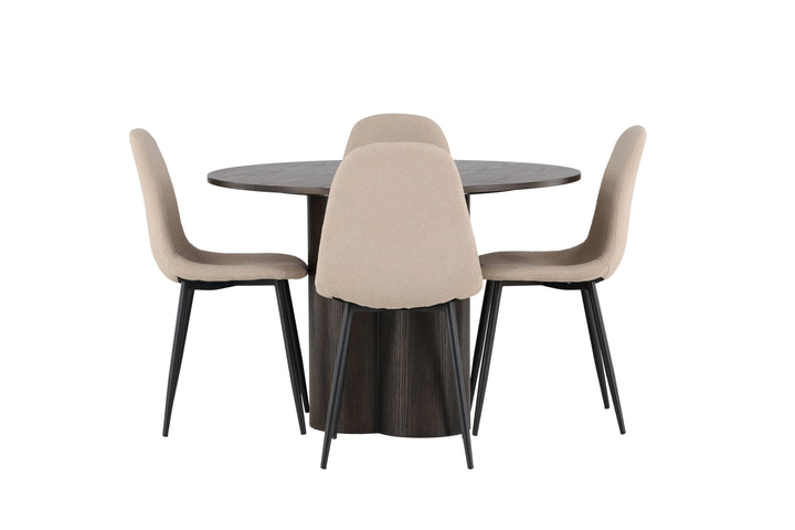 Venture Home Olivia Dining Table - Mocca / Mocca Veneer +Polar Dining Chair - Black / Beige Boucle _4