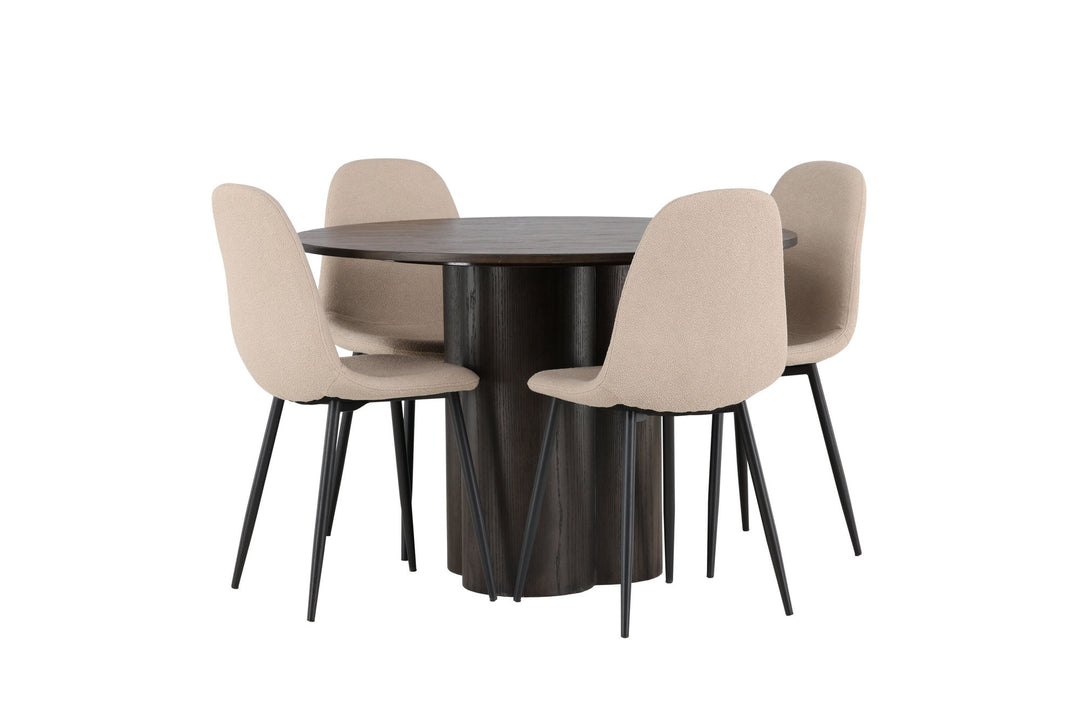 Venture Home Olivia Dining Table - Mocca / Mocca Veneer +Polar Dining Chair - Black / Beige Boucle _4