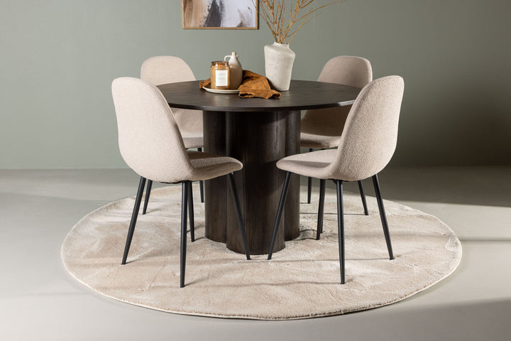 Venture Home Olivia Dining Table - Mocca / Mocca Veneer +Polar Dining Chair - Black / Beige Boucle _4