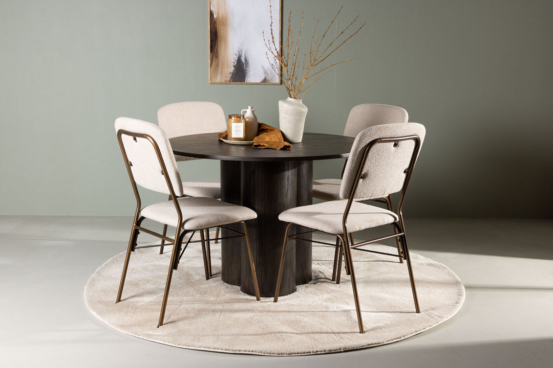 Venture Home Olivia Dining Table - Mocca / Mocca Veneer +Seda Dining Chair - Matte brown / Beige Fabric _4