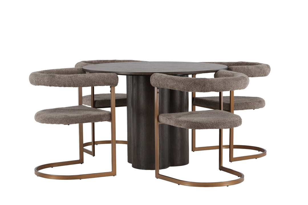 Venture Home Olivia Dining Table - Mocca / Mocca Veneer +Morning Dining Chair - Black / Black Boucle _4