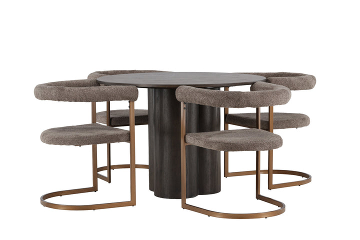 Venture Home Olivia Dining Table - Mocca / Mocca Veneer +Morning Dining Chair - Black / Black Boucle _4