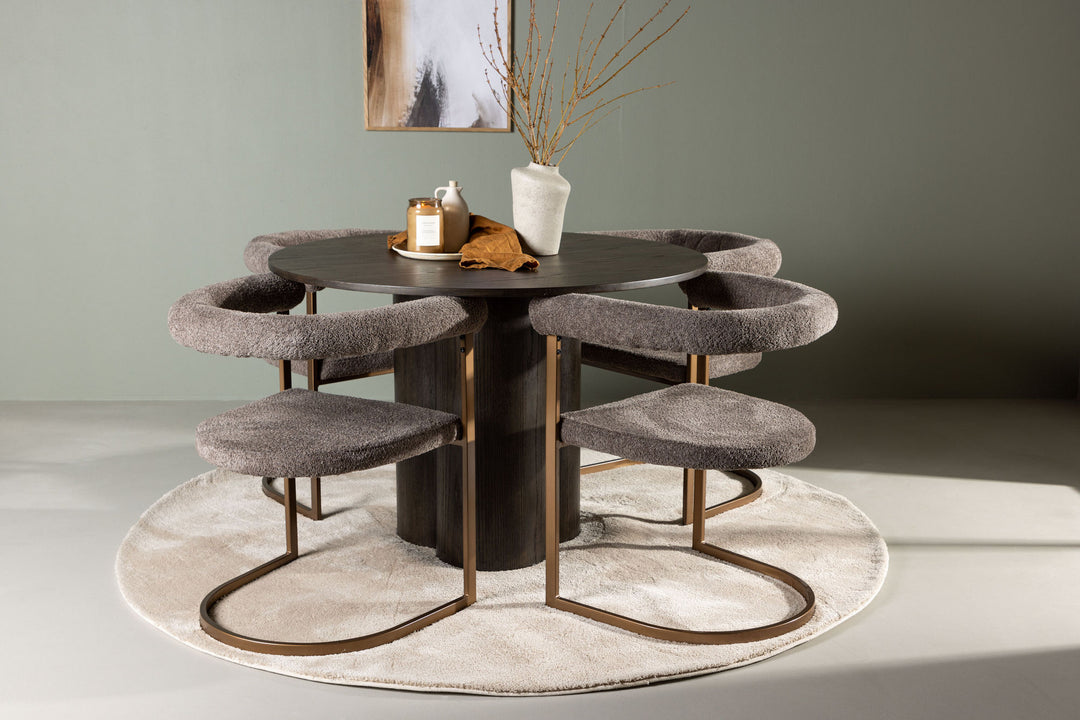 Venture Home Olivia Dining Table - Mocca / Mocca Veneer +Morning Dining Chair - Black / Black Boucle _4