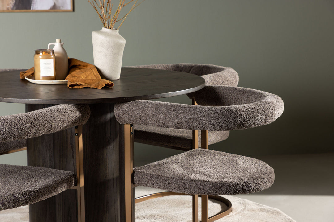 Venture Home Olivia Dining Table - Mocca / Mocca Veneer +Morning Dining Chair - Black / Black Boucle _4