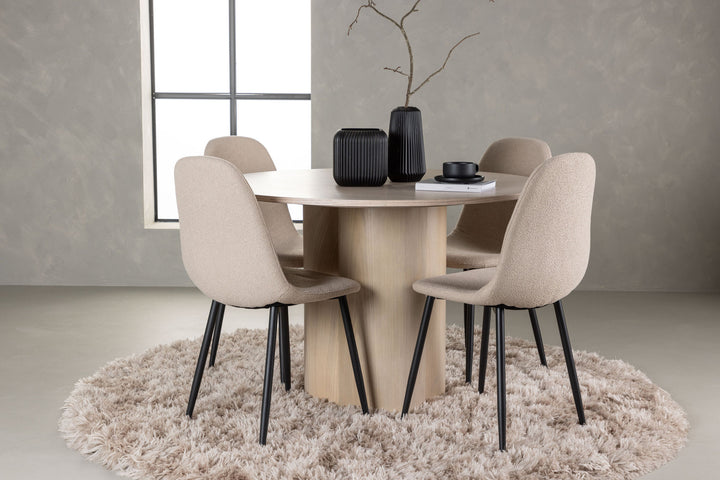 Venture Home Olivia Dining Table - White Wash Veneer +Polar Dining Chair - Black / Beige Boucle _4
