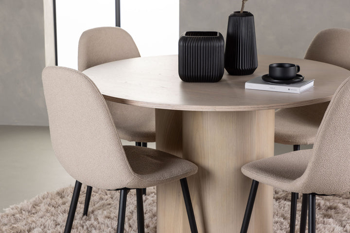 Venture Home Olivia Dining Table - White Wash Veneer +Polar Dining Chair - Black / Beige Boucle _4