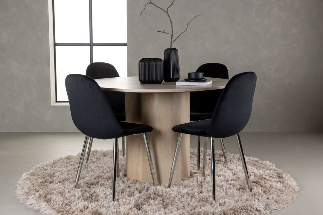 Venture Home Olivia Dining Table - White Wash Veneer +Polar Dining Chair - Black Velvet / Chrome _4