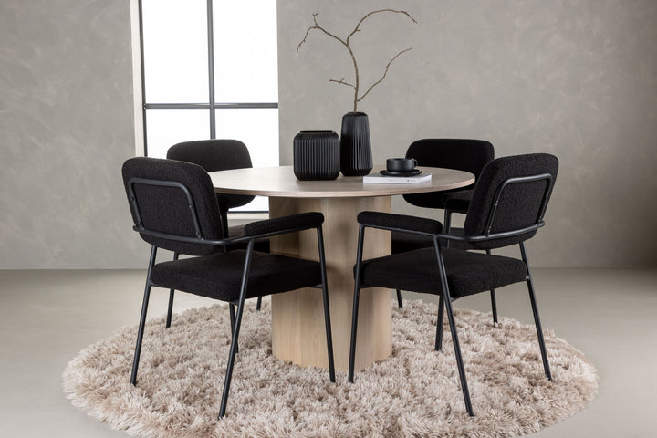 Venture Home Olivia Dining Table - White Wash Veneer +Yesterday Dining Chair - Black / Black Boucle _4