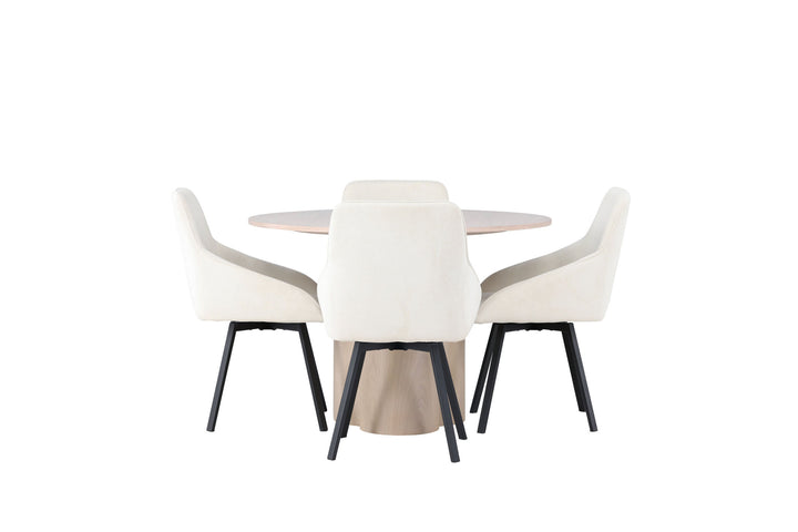 Venture Home Olivia Dining Table - White Wash Veneer +Rosie Dining Chair - Black / Beige Fabric _4