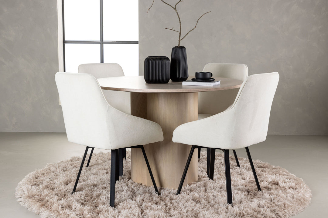 Venture Home Olivia Dining Table - White Wash Veneer +Rosie Dining Chair - Black / Beige Fabric _4