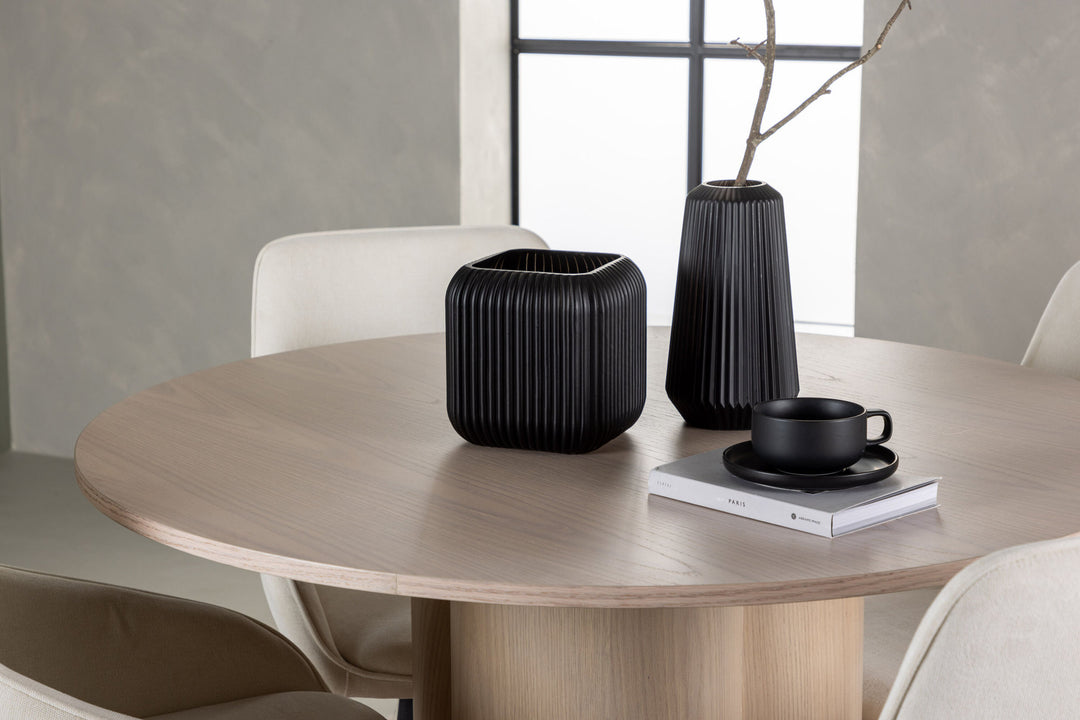 Venture Home Olivia Dining Table - White Wash Veneer +Rosie Dining Chair - Black / Beige Fabric _4