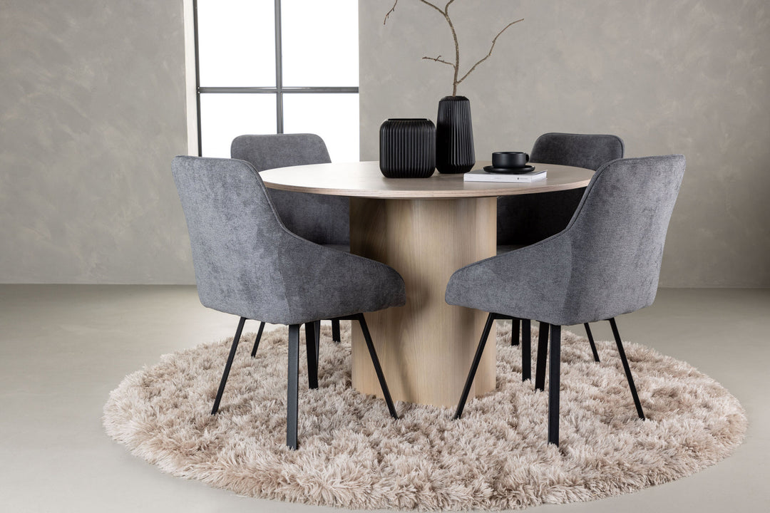 Venture Home Olivia Dining Table - White Wash Veneer +Rosie Dining Chair - Black / Dark grey Fabric _4