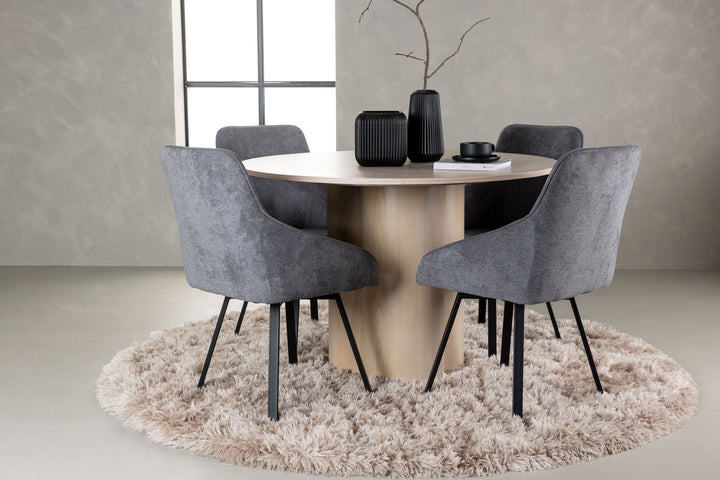 Venture Home Olivia Dining Table - White Wash Veneer +Rosie Dining Chair - Black / Dark grey Fabric _4