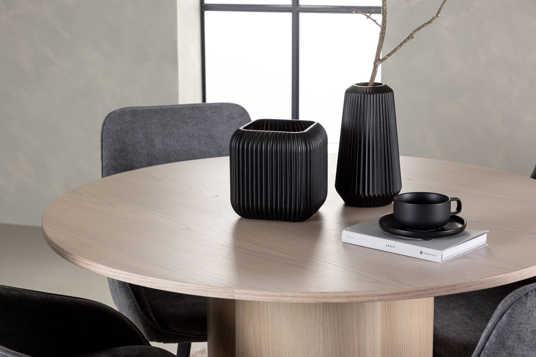 Venture Home Olivia Dining Table - White Wash Veneer +Rosie Dining Chair - Black / Dark grey Fabric _4