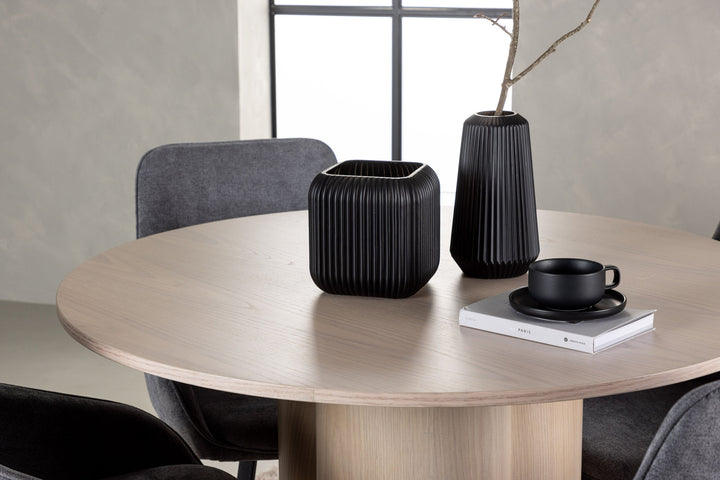 Venture Home Olivia Dining Table - White Wash Veneer +Rosie Dining Chair - Black / Dark grey Fabric _4