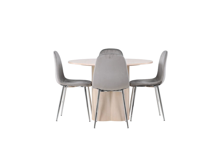 Venture Home Olivia Dining Table - White Wash Veneer +Eva Dining Chair - Light grey / Light grey Velvet _4