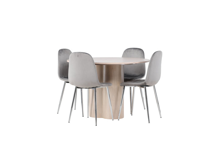Venture Home Olivia Dining Table - White Wash Veneer +Eva Dining Chair - Light grey / Light grey Velvet _4
