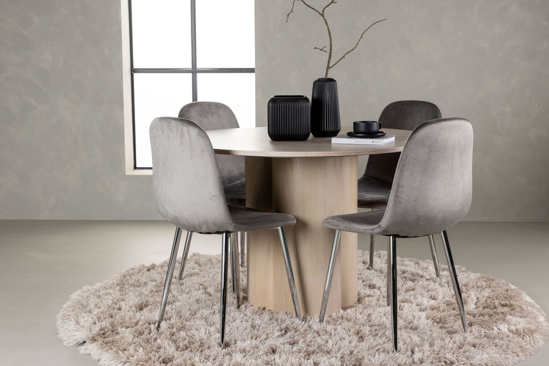 Venture Home Olivia Dining Table - White Wash Veneer +Eva Dining Chair - Light grey / Light grey Velvet _4