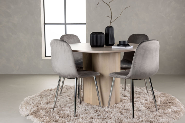Venture Home Olivia Dining Table - White Wash Veneer +Eva Dining Chair - Light grey / Light grey Velvet _4