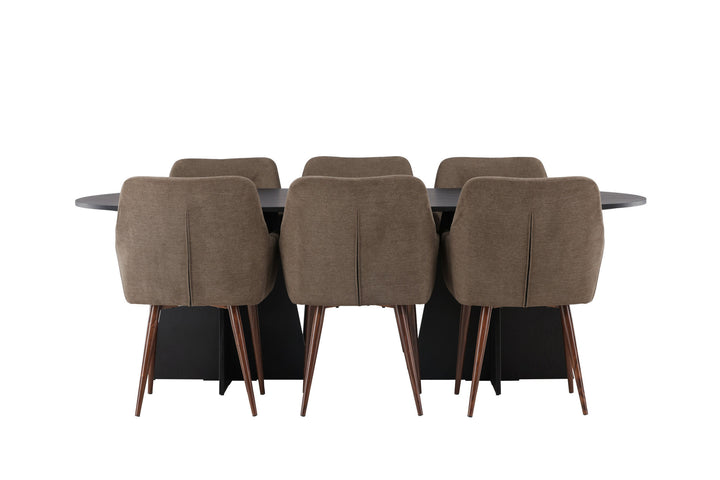 Venture Home Bootcut Oval Dining Table - Black / Black Fanéer +Tomorrow Dining Chair - Dark walnut / Dark grey/Brown Fabric _6