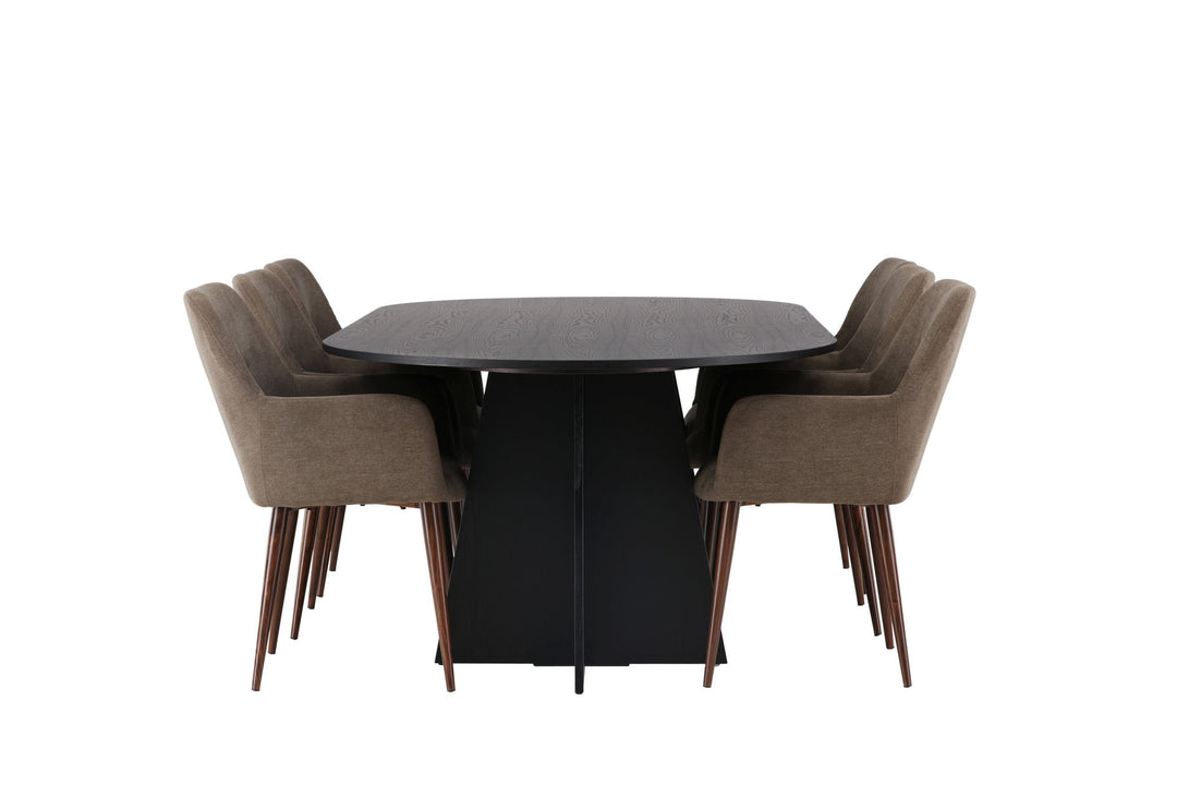 Venture Home Bootcut Oval Dining Table - Black / Black Fanéer +Tomorrow Dining Chair - Dark walnut / Dark grey/Brown Fabric _6