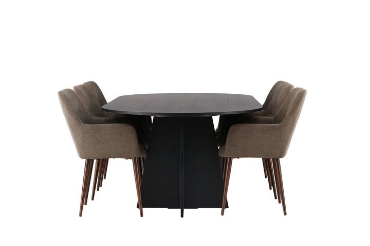 Venture Home Bootcut Oval Dining Table - Black / Black Fanéer +Tomorrow Dining Chair - Dark walnut / Dark grey/Brown Fabric _6