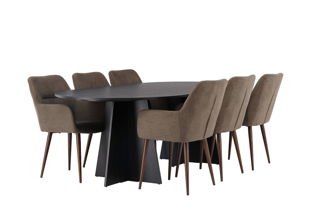 Venture Home Bootcut Oval Dining Table - Black / Black Fanéer +Tomorrow Dining Chair - Dark walnut / Dark grey/Brown Fabric _6