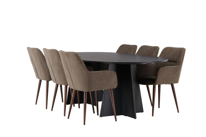 Venture Home Bootcut Oval Dining Table - Black / Black Fanéer +Tomorrow Dining Chair - Dark walnut / Dark grey/Brown Fabric _6