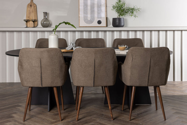 Venture Home Bootcut Oval Dining Table - Black / Black Fanéer +Tomorrow Dining Chair - Dark walnut / Dark grey/Brown Fabric _6