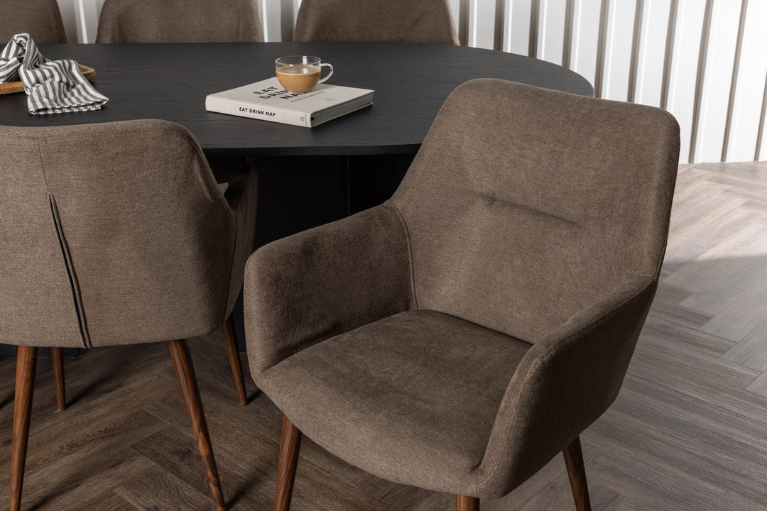 Venture Home Bootcut Oval Dining Table - Black / Black Fanéer +Tomorrow Dining Chair - Dark walnut / Dark grey/Brown Fabric _6