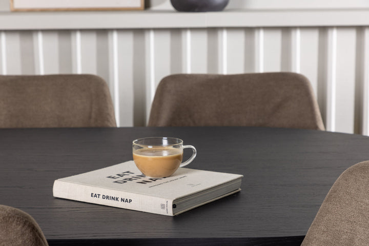 Venture Home Bootcut Oval Dining Table - Black / Black Fanéer +Tomorrow Dining Chair - Dark walnut / Dark grey/Brown Fabric _6