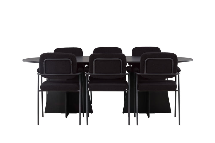 Venture Home Bootcut Oval Dining Table - Black / Black Fanéer +Yesterday Dining Chair - Black / Black Boucle _6