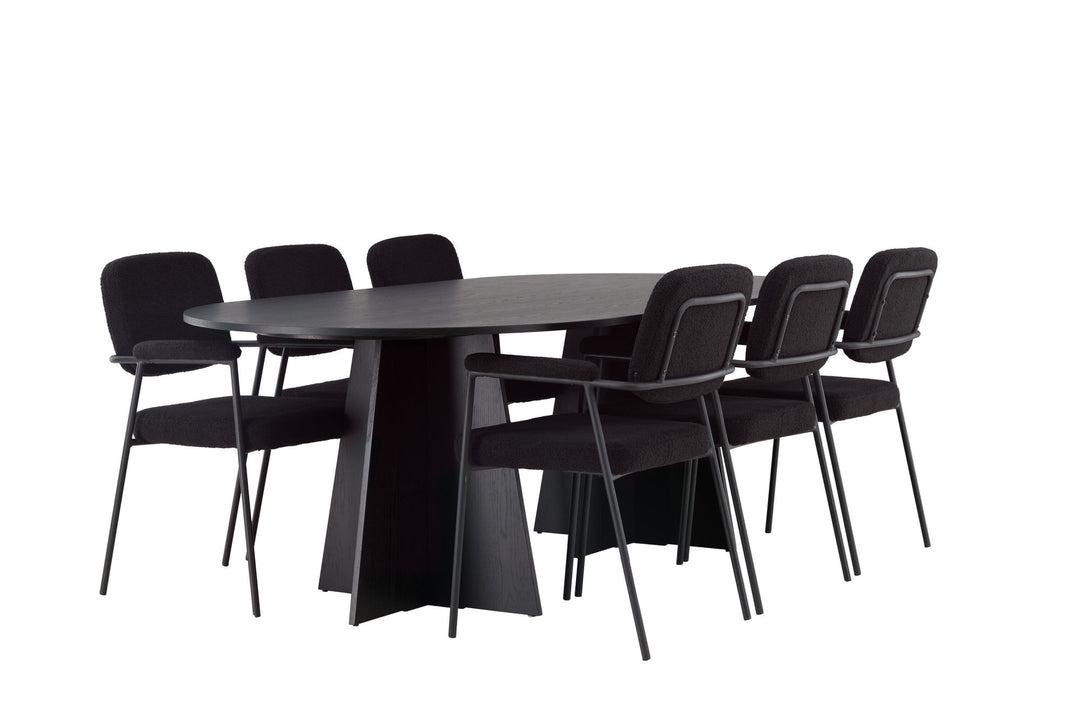 Venture Home Bootcut Oval Dining Table - Black / Black Fanéer +Yesterday Dining Chair - Black / Black Boucle _6