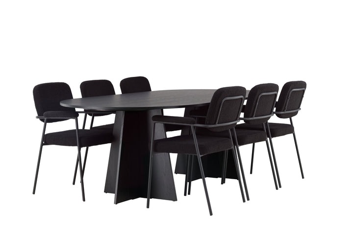Venture Home Bootcut Oval Dining Table - Black / Black Fanéer +Yesterday Dining Chair - Black / Black Boucle _6