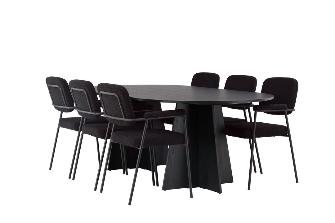 Venture Home Bootcut Oval Dining Table - Black / Black Fanéer +Yesterday Dining Chair - Black / Black Boucle _6